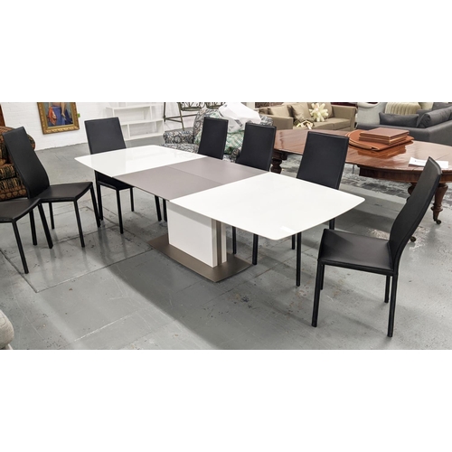 330 - BOCONCEPT OCCA EXTENDABLE DINING TABLE, 261cm x 100cm x 73cm at largest approx., and eight Boconcept... 