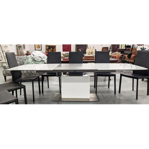 330 - BOCONCEPT OCCA EXTENDABLE DINING TABLE, 261cm x 100cm x 73cm at largest approx., and eight Boconcept... 