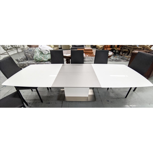 330 - BOCONCEPT OCCA EXTENDABLE DINING TABLE, 261cm x 100cm x 73cm at largest approx., and eight Boconcept... 