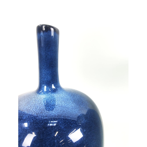 10 - A COLLECTION OF BOTTLE VASES, three celedon with craquelure glaze and two powder blue. (5)