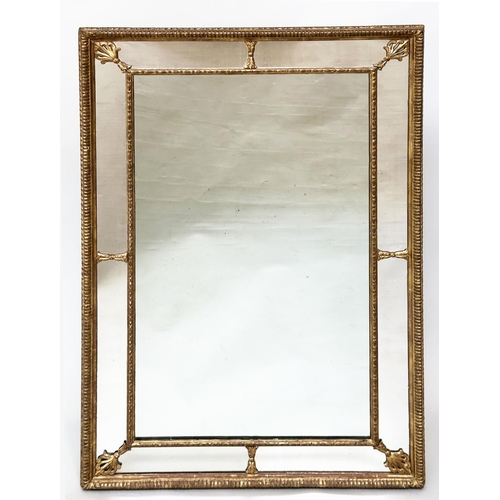 139 - WALL MIRROR, 19th century George III design giltwood and gesso, rectangular with marginal plates and... 