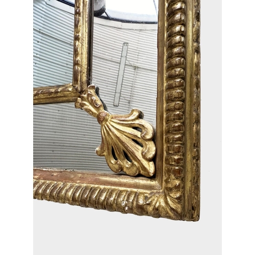 139 - WALL MIRROR, 19th century George III design giltwood and gesso, rectangular with marginal plates and... 