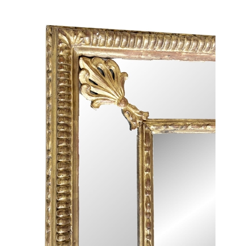 139 - WALL MIRROR, 19th century George III design giltwood and gesso, rectangular with marginal plates and... 