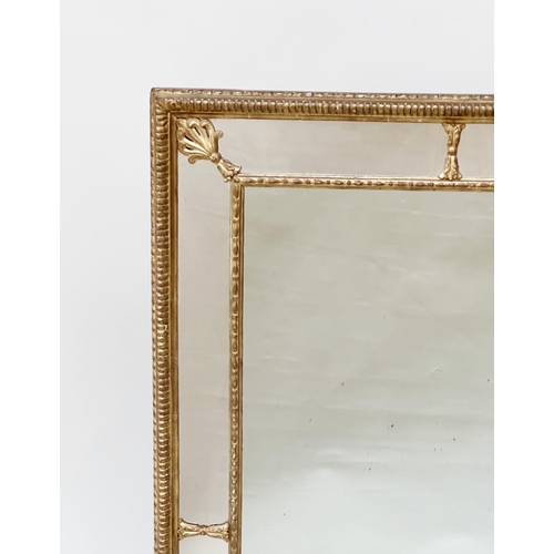 139 - WALL MIRROR, 19th century George III design giltwood and gesso, rectangular with marginal plates and... 