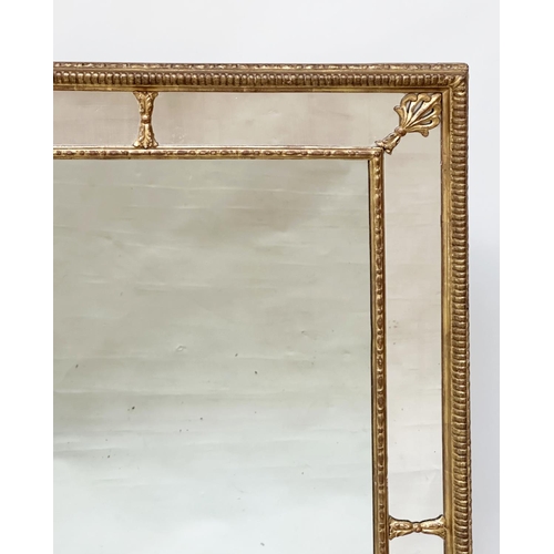 139 - WALL MIRROR, 19th century George III design giltwood and gesso, rectangular with marginal plates and... 