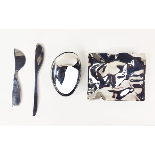 17 - GEORG JENSEN AND VERNER PANTON TRAY, A SKY DECORATIVE BOX AND TWO CHEESE KNIVES. (4)