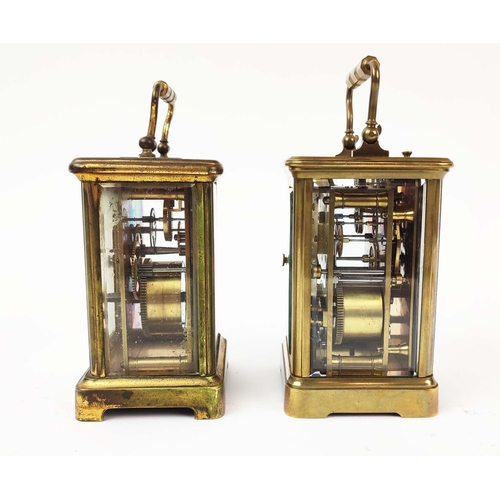 18 - TWO CARRIAGE CLOCKS, compromising a dent repeater carriage clock, striking on a gong, together with ... 