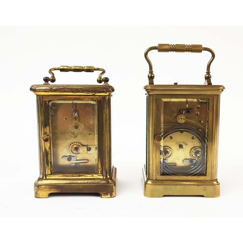 18 - TWO CARRIAGE CLOCKS, compromising a dent repeater carriage clock, striking on a gong, together with ... 