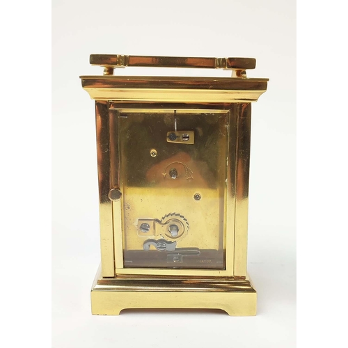 19 - TWO BRASS CARRIAGE CLOCKS, both with white enamelled dials, black roman numerals, 5.5cm dial width. ... 