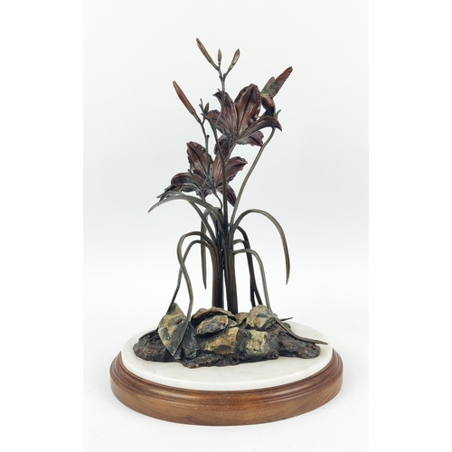 31 - FRANK DI VITA B. 1949 'DAYLILIES', late 20th century, cold painted bronze of hummingbirds and lilies... 