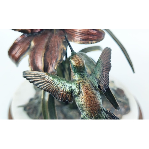 31 - FRANK DI VITA B. 1949 'DAYLILIES', late 20th century, cold painted bronze of hummingbirds and lilies... 