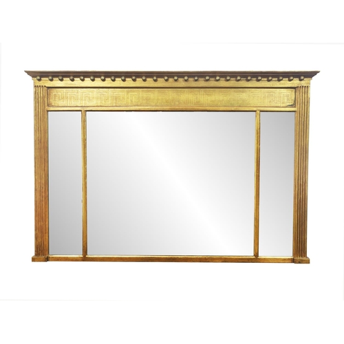 396 - OVERMANTEL MIRROR, Regency style, giltwood with ball and Greek key frieze and 3 bevelled plates, 143... 