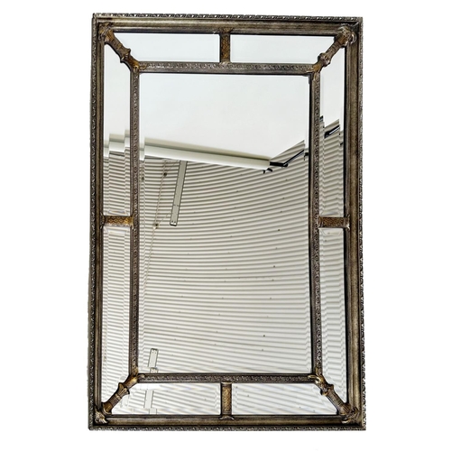 403 - WALL MIRROR, Georgian style with silvered and giltwood frame with bevelled centre and marginal plate... 