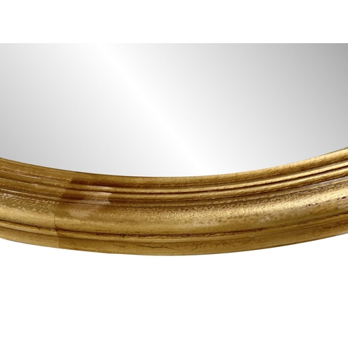 405 - WALL MIRROR, large circular leaf gilded giltwood, 102cm W.