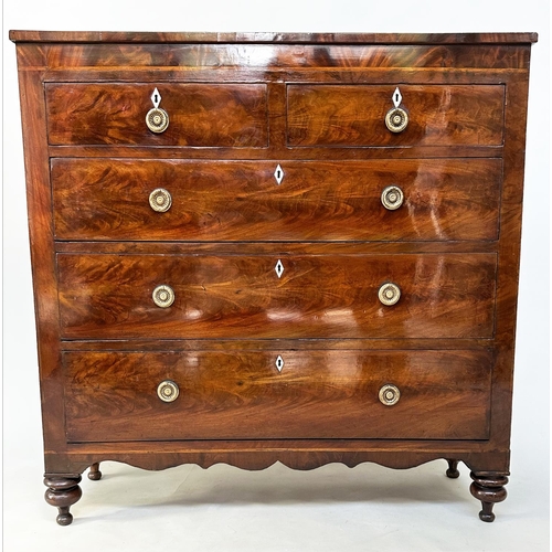 101 - SCOTTISH HALL CHEST, early 19th century flame mahogany of adapted shallow proportions with two short... 