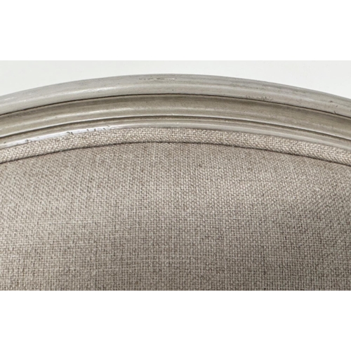 108 - BERGERES, a pair, French style grey painted with neutral grey linen upholstery, 71cm W. (2)