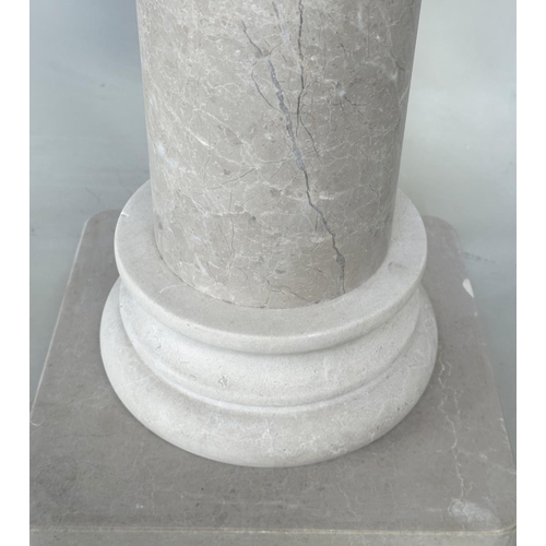 110 - COLUMNS, a pair, Italian travertine, each in three sections, 31cm W x 31cm D x 72cm H. (2)