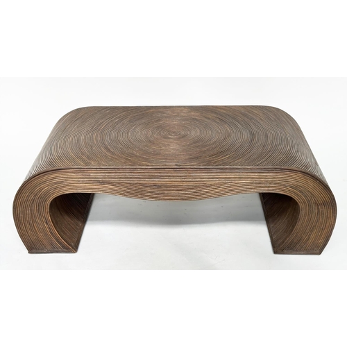 112 - LOW TABLE IN THE MANNER OF GABRIELLA CRESPI, split reed rattan waterfall, 122cm W x 39cm H x 61cm D.