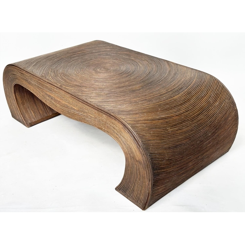 112 - LOW TABLE IN THE MANNER OF GABRIELLA CRESPI, split reed rattan waterfall, 122cm W x 39cm H x 61cm D.