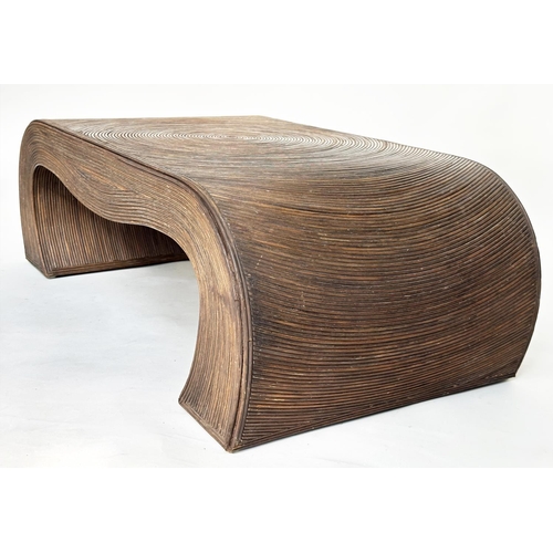 112 - LOW TABLE IN THE MANNER OF GABRIELLA CRESPI, split reed rattan waterfall, 122cm W x 39cm H x 61cm D.