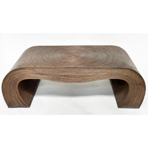 112 - LOW TABLE IN THE MANNER OF GABRIELLA CRESPI, split reed rattan waterfall, 122cm W x 39cm H x 61cm D.