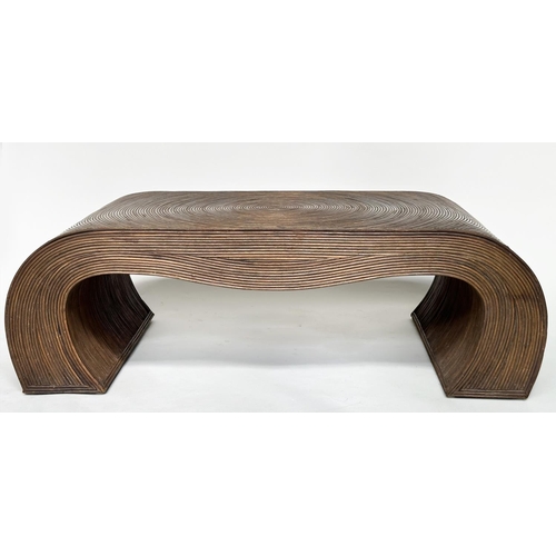 112 - LOW TABLE IN THE MANNER OF GABRIELLA CRESPI, split reed rattan waterfall, 122cm W x 39cm H x 61cm D.