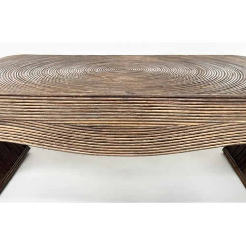 112 - LOW TABLE IN THE MANNER OF GABRIELLA CRESPI, split reed rattan waterfall, 122cm W x 39cm H x 61cm D.