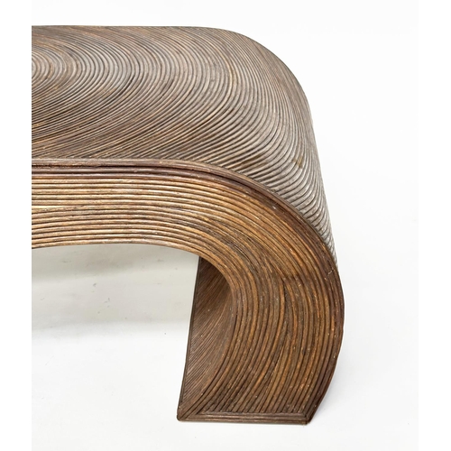 112 - LOW TABLE IN THE MANNER OF GABRIELLA CRESPI, split reed rattan waterfall, 122cm W x 39cm H x 61cm D.