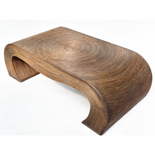 112 - LOW TABLE IN THE MANNER OF GABRIELLA CRESPI, split reed rattan waterfall, 122cm W x 39cm H x 61cm D.