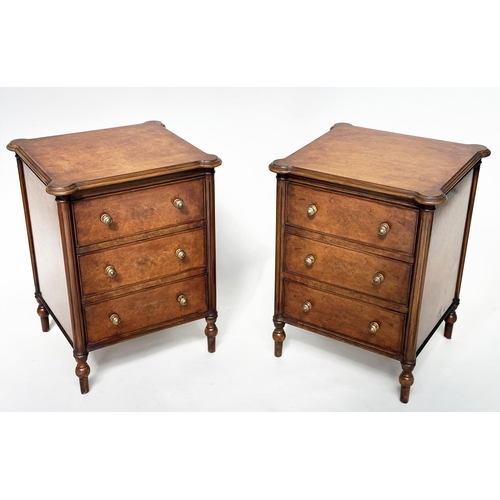 116 - CHESTS, a pair, Georgian design burr walnut each with three drawers, 50cm W x 46cm D x 65cm H. (2)