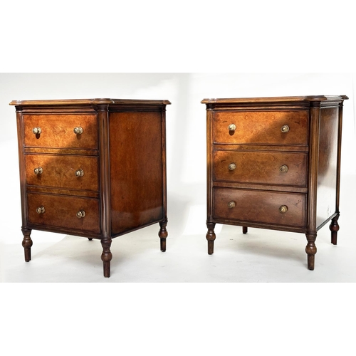 116 - CHESTS, a pair, Georgian design burr walnut each with three drawers, 50cm W x 46cm D x 65cm H. (2)