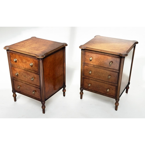 116 - CHESTS, a pair, Georgian design burr walnut each with three drawers, 50cm W x 46cm D x 65cm H. (2)