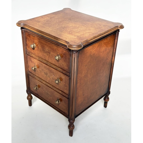 116 - CHESTS, a pair, Georgian design burr walnut each with three drawers, 50cm W x 46cm D x 65cm H. (2)