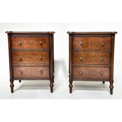 116 - CHESTS, a pair, Georgian design burr walnut each with three drawers, 50cm W x 46cm D x 65cm H. (2)