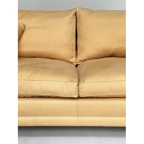 127 - SOFA BY DURESTA, Knole style yellow linen upholstered with drop ends, square tapering supports and c... 