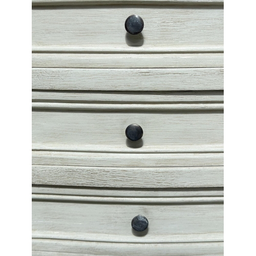 131 - BEDSIDE CHESTS, a pair, French traditionally grey painted each with three drawers, 36cm W x 67cm H x... 