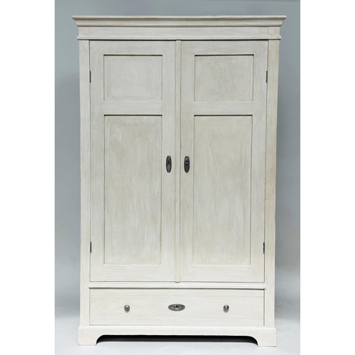 134 - ARMOIRE, 19th century French traditionally grey painted with two panel doors enclosing hanging space... 