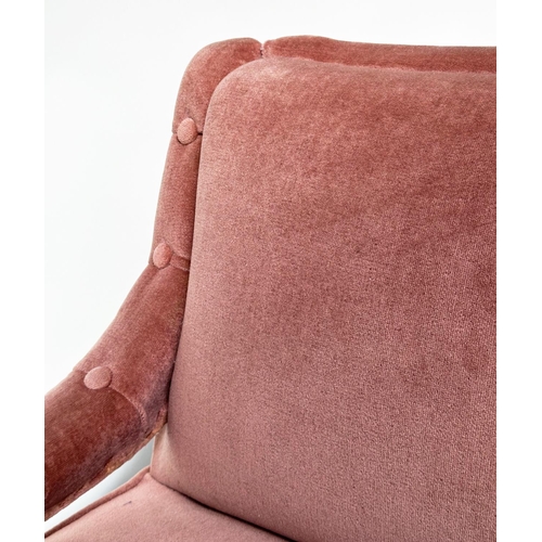 135 - SLIPPER AMRCHAIR, Victorian dusty pink velvet upholstered with turned front supports, 61cm W.