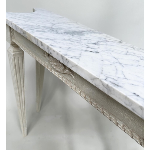 138 - CONSOLE TABLE, mid 20th century Italian Empire style grey painted with striated carrara marble and s... 