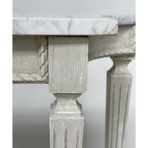 138 - CONSOLE TABLE, mid 20th century Italian Empire style grey painted with striated carrara marble and s... 