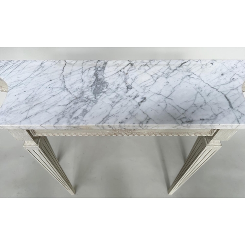 138 - CONSOLE TABLE, mid 20th century Italian Empire style grey painted with striated carrara marble and s... 