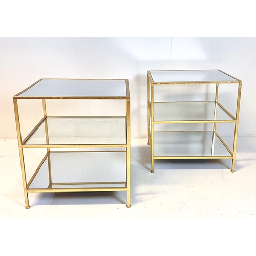 342 - SIDE TABLES, a pair, gilt metal with square mirrored tops and bases, 56cm H x 58cm x 58cm. (2)