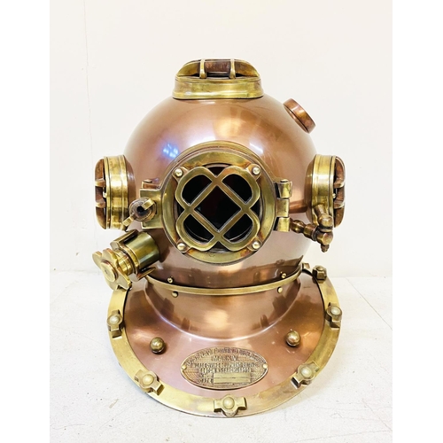 343 - DECORATIVE DIVERS HELMET, coppered and gilt, 46cm H x 34cm W