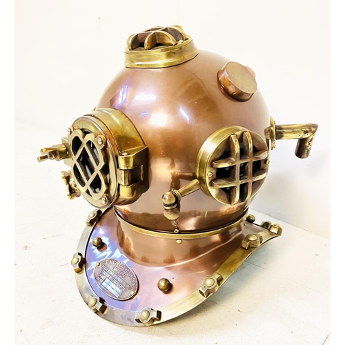 343 - DECORATIVE DIVERS HELMET, coppered and gilt, 46cm H x 34cm W