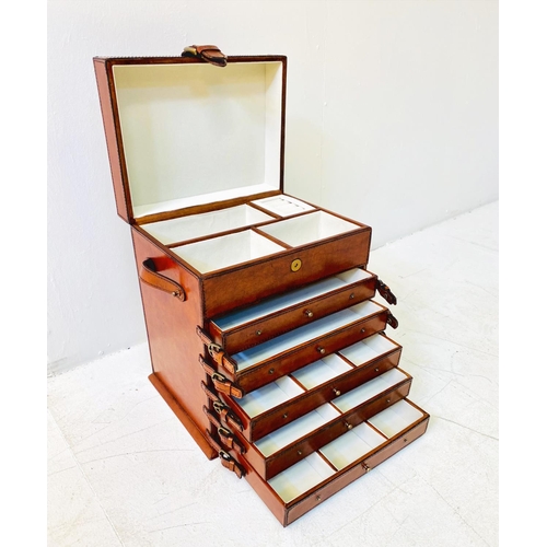 344 - TABLETOP STORAGE CHEST, tan leathered, 35cm H x 23cm x 31cm.