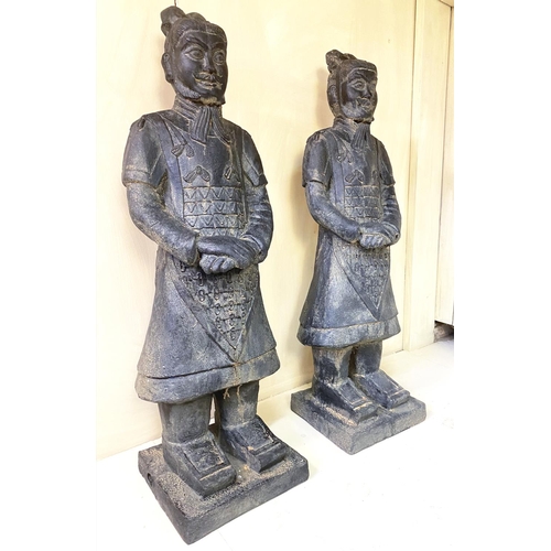 348 - TERRACOTTA WARRIOR STYLE FIGURES, a pair, painted resin, 120cm H x 34cm x 34cm. (2)