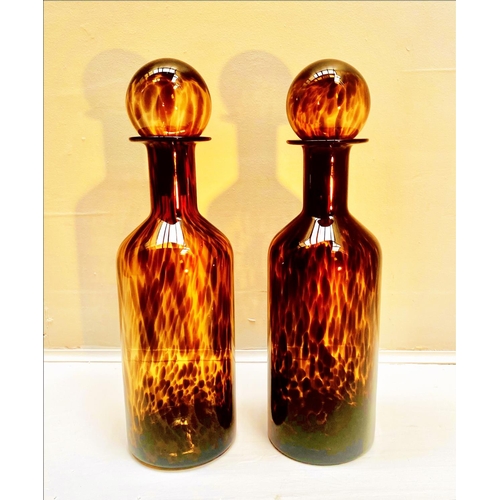 351 - DECANTERS, a pair, Murano style tortoiseshell style glass, 53cm H x 14cm. (2)