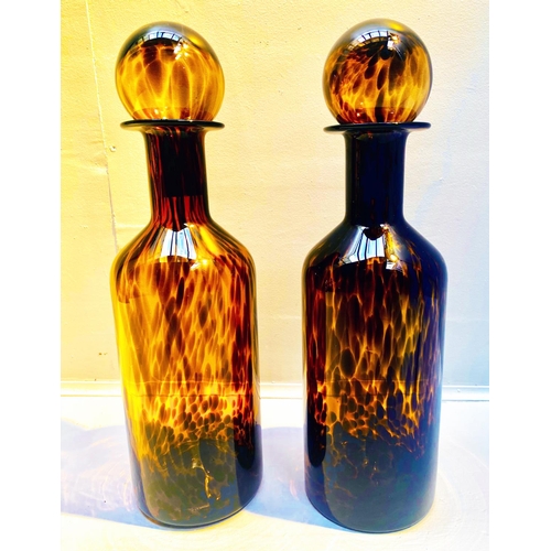 351 - DECANTERS, a pair, Murano style tortoiseshell style glass, 53cm H x 14cm. (2)