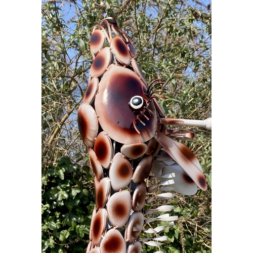 355 - CONTEMPORARY SCHOOL GIRAFFE GARDEN SCULPTURE, painted metal, 230cm H x 75cm.