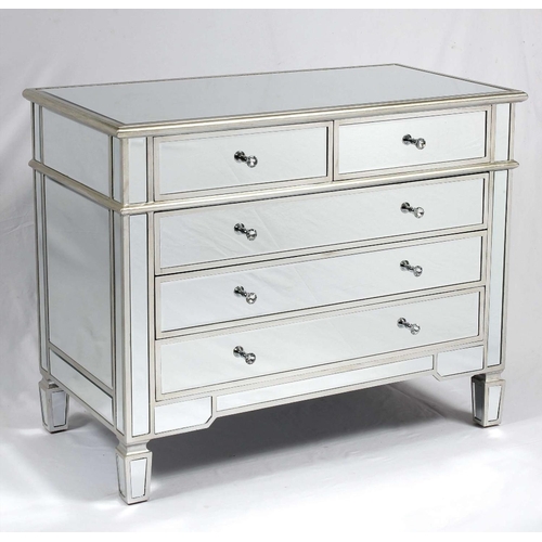 358 - MIRRORED CHEST, Venetian style with two short over three long drawers, 80cm H x 100cm x 50cm.